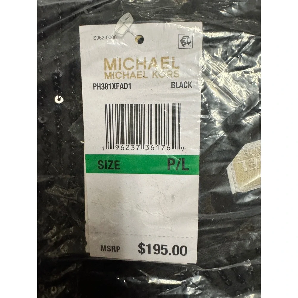 MICHAEL KORS Black Sequin V‎ Neck Long Sleeve Smocked Waist Women's size P/L